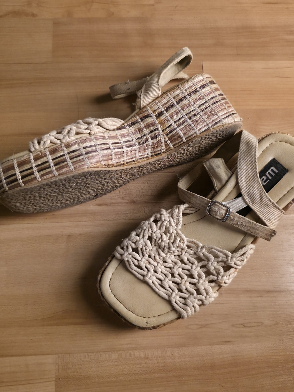 Wanted Cream Woven Espadrille Wedge Sandals